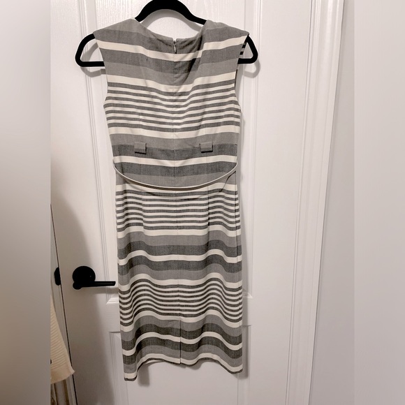 Calvin Klein Gray and White Striped Dress with Silver Belt. Size 2 - Picture 2 of 3